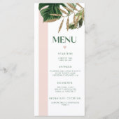 Roze streep palmstrand tropische bruiloft menukaar menu (Voorkant)