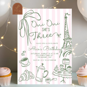 Roze Streep Paris Cafe Oui Oui Ze Is Drie Verjaard Kaart
