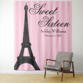 Roze streep Paris thema Sweet 16 achtergrond Wandkleed (In situ)