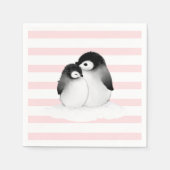 Roze Streep Pinguïn Party Decor Papieren servetten (Voorkant)
