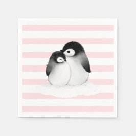 Roze Streep Pinguïn Party Decor Papieren servetten