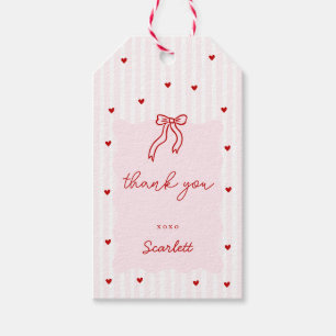 Roze Streep Rode Hart Kleine Liefje Verjaardag Cadeaulabel