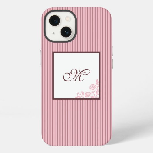 Roze Streep Roos Kant Initiaal Script Monogram iPhone Hoesje (Achterkant)
