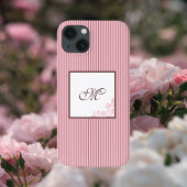 Roze Streep Roos Kant Initiaal Script Monogram iPhone Hoesje