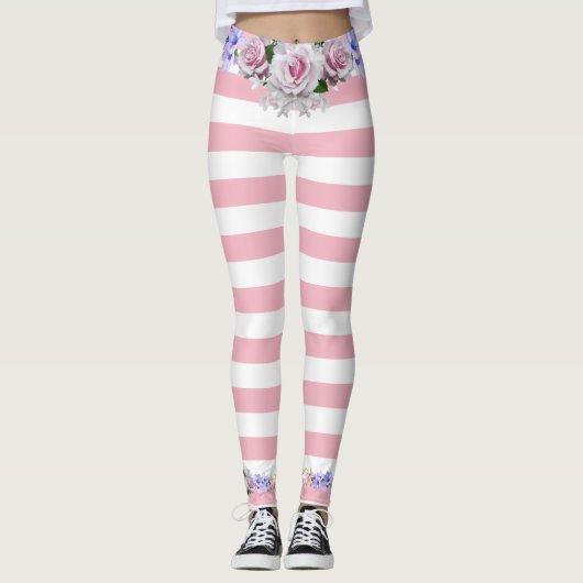Roze Streep Rozen Leggings (Voorkant)