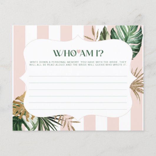 Roze streep tropical Wie ben ik vrijgezellenfeest  (Voorkant)