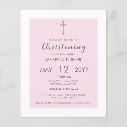 Roze streep | Uitnodiging doopbudget (Voorkant)