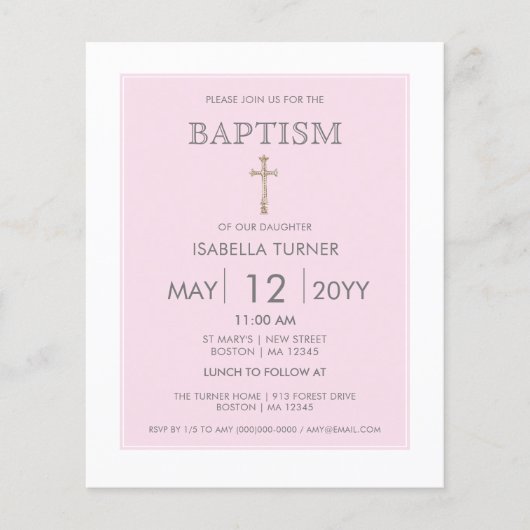 Roze streep | Uitnodiging voor de doop (Voorkant)