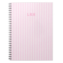 Roze streep vintage ontwerp 3 initialen monogram notitieboek