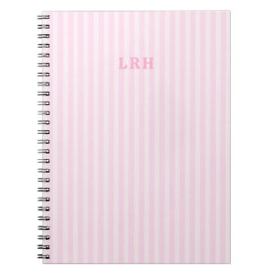 Roze streep vintage ontwerp 3 initialen monogram notitieboek