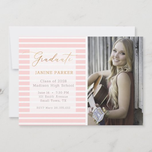 Roze streep Voeg je eigen foto-Afstuderen toe Aankondiging (Voorkant)