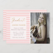Roze streep Voeg je eigen foto-Afstuderen toe Aankondiging (Voorkant / Achterkant)