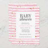 Roze Streep Waterverf Baby shower Uitnodiging (Voorkant / Achterkant)