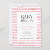 Roze Streep Waterverf Baby shower Uitnodiging (Voorkant)