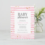 Roze Streep Waterverf Baby shower Uitnodiging (Staand voorkant)