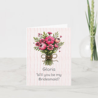 Roze Streep Whimsical Posies Bruidsmeisje Voorstel Kaart