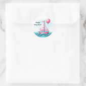 Roze Streep Zeilboot Ballon Baby shower Ronde Sticker (Tas)