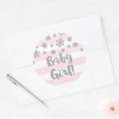 Roze Streep Zilveren Sneeuwvlok Winter Baby shower Ronde Sticker (Envelop)