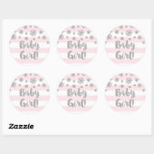 Roze Streep Zilveren Sneeuwvlok Winter Baby shower Ronde Sticker (Vel)