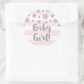 Roze Streep Zilveren Sneeuwvlok Winter Baby shower Ronde Sticker (Tas)