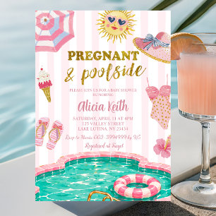 Roze streep zwangere en babyborrel bij het zwembad kaart