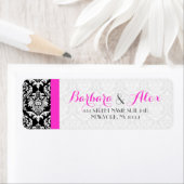 Roze Streep Zwart-wit Damasks 2 Etiket (Insitu)