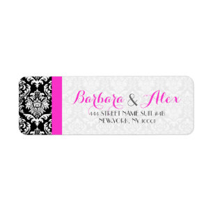Roze Streep Zwart-wit Damasks 2 Etiket