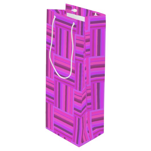 Roze stremplank wijn cadeautas (Voorkant Gekanteld)