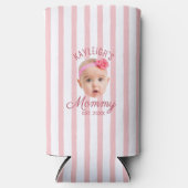 Roze Strepen Aangepaste Foto Geschenk Moeder Mama Seltzer Blikjeskoeler (Voorkant)