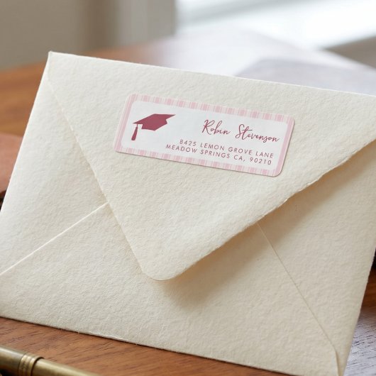 Roze Strepen Afstudeer Retouradreslabel Etiket