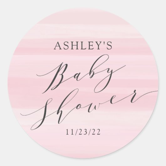 Roze strepen Baby shower Ronde Sticker (Voorkant)