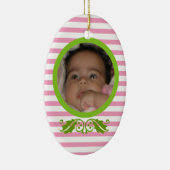 Roze strepen Baby's 1e kerstfoto Ornament (Rechts)