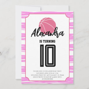 Roze Strepen Basketbal Verjaardag Kaart