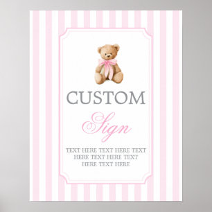 Roze Strepen Beer Aangepast bord Poster