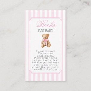Roze Strepen Beer Baby Shower Meisje Boeken voor B Informatiekaartje