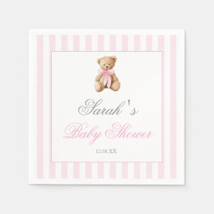 Roze Strepen Beer Baby Shower Meisje Servet