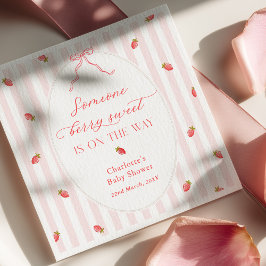 Roze Strepen Berry Zoete Baby Shower Uitnodiging Servet