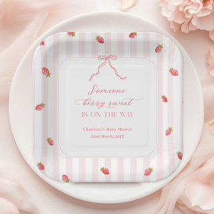 Roze Strepen Bes Zoete Baby Shower Papieren Bordje