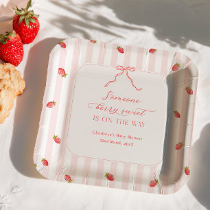 Roze Strepen Bes Zoete Baby Shower Papieren Bordje