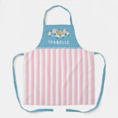 roze strepen Blauwe Gele Bloemen Schort (Voorkant)