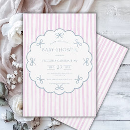 Roze Strepen Blauwe Strikken Vintage Baby Borrel Kaart