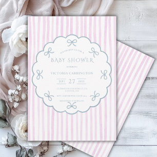 Roze Strepen Blauwe Strikken Vintage Baby Borrel Kaart