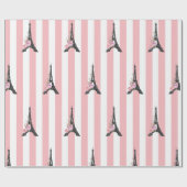Roze strepen bleck Eiffeltoren Parijs thema Cadeaupapier (Vlak)