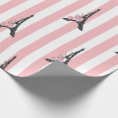 Roze strepen bleck Eiffeltoren Parijs thema Cadeaupapier (Hoek)