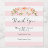 Roze Strepen Bloemen Baby shower Wijnlabel Wijn Etiket (Enkel label)