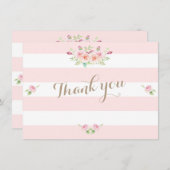 Roze Strepen Bloemen bruiloft Dank u Bedankkaart (Voorkant / Achterkant)