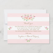Roze Strepen Bloemen bruiloft Dank u Bedankkaart (Achterkant)