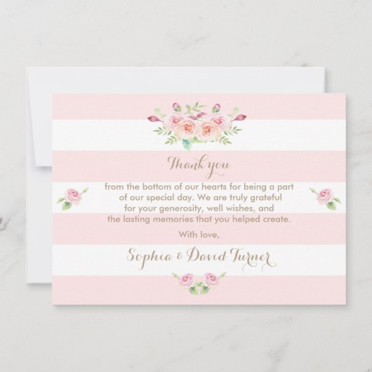 Roze Strepen Bloemen bruiloft Dank u Bedankkaart (Achterkant)