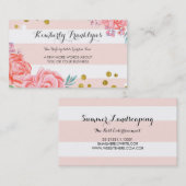 Roze strepen bloemen goud confetti waterverf visitekaartje (Voorkant / Achterkant)