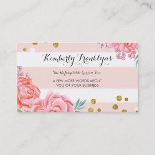 Roze strepen bloemen gouden waterverf visitekaartje